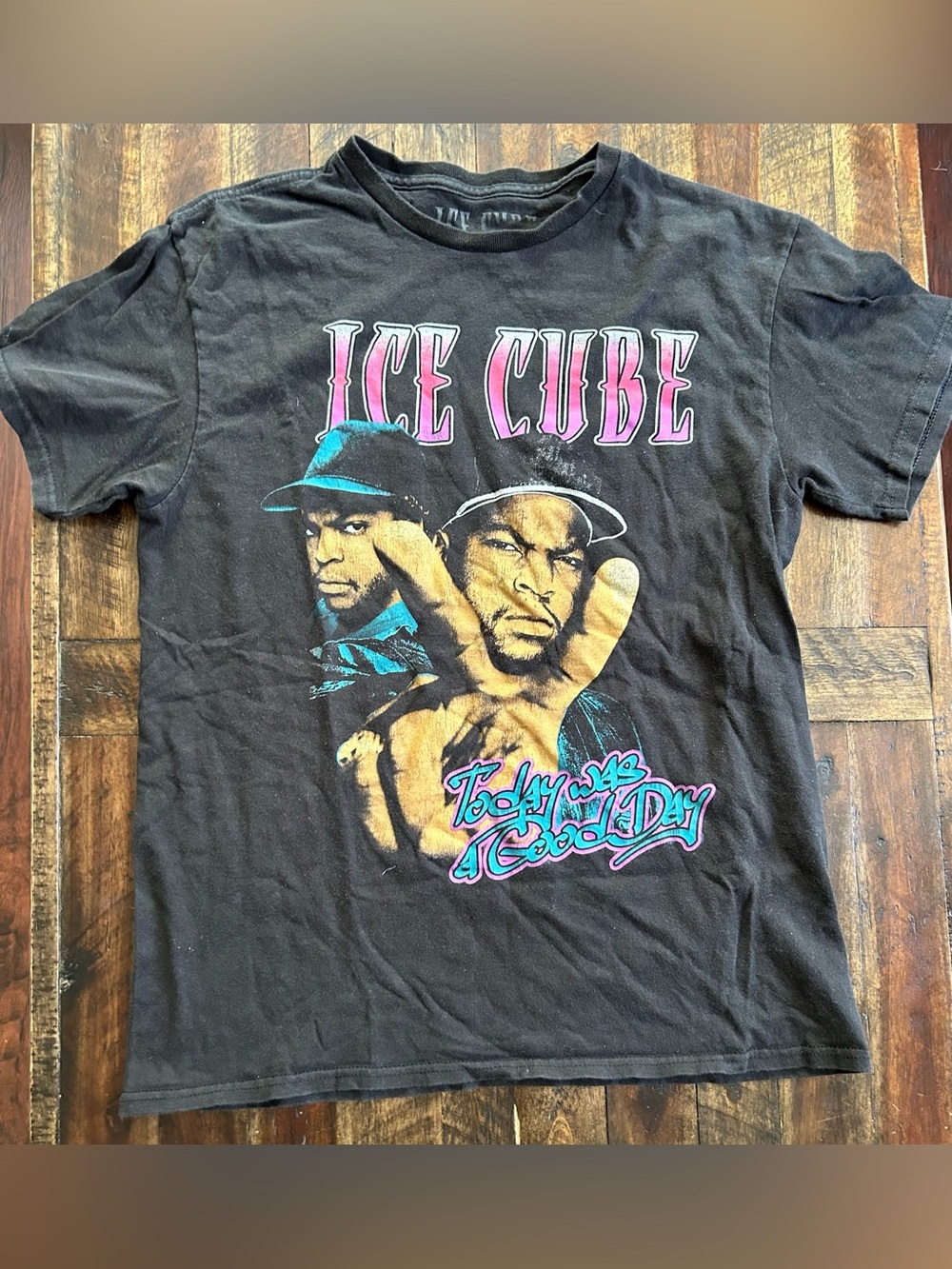 Ice Cube Graphic Men’s T-Shirt with Black Pink & Teal Accents